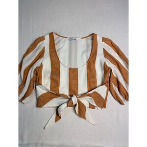 Amanda Uprichard Linen Striped Tie Back Crop Top Size Large Resort Girly Summer